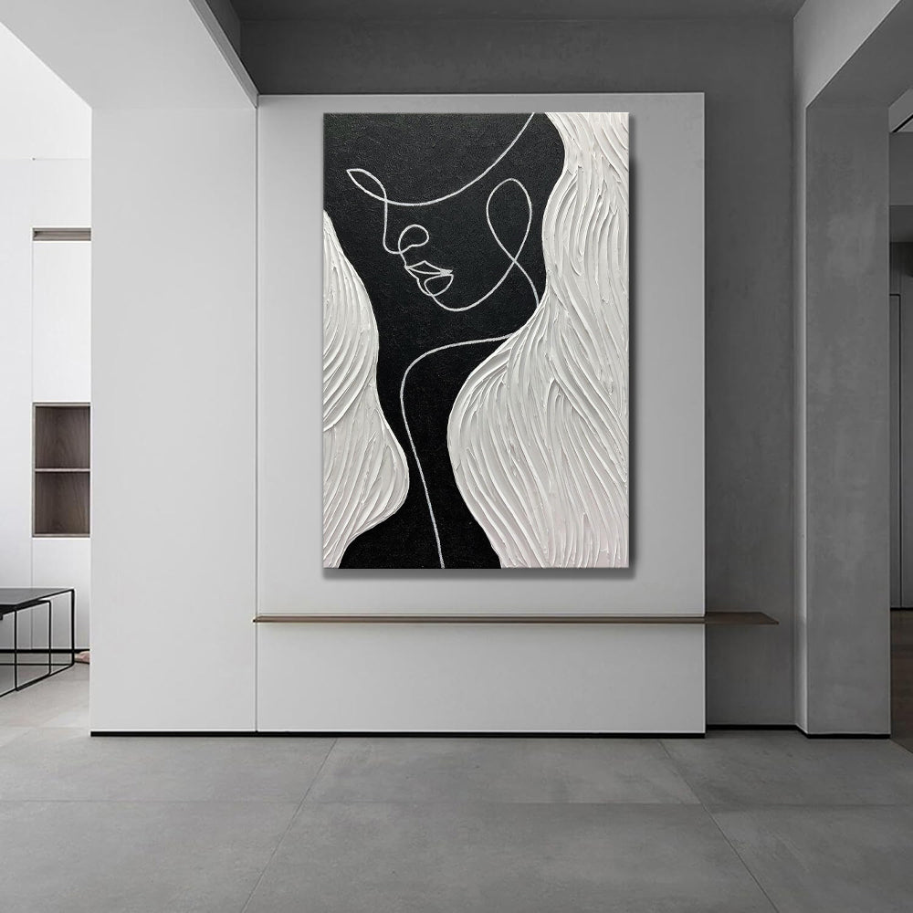 Handmade Black White Portrait Oil Paintings Nodic Abstract People Canvas Painting Artworks For Living Room Home Wall Decor