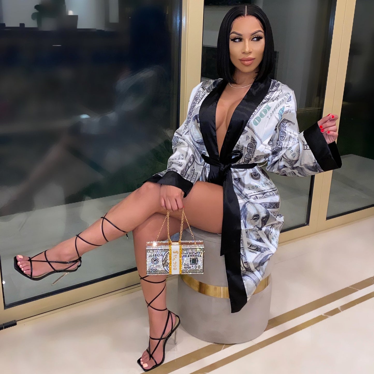 Printed Loose Robe Bathrobe Cardigan Housewear