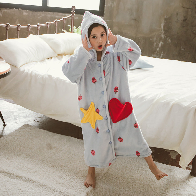 Children's Nightgown Girl Flannel Bathrobe Warm