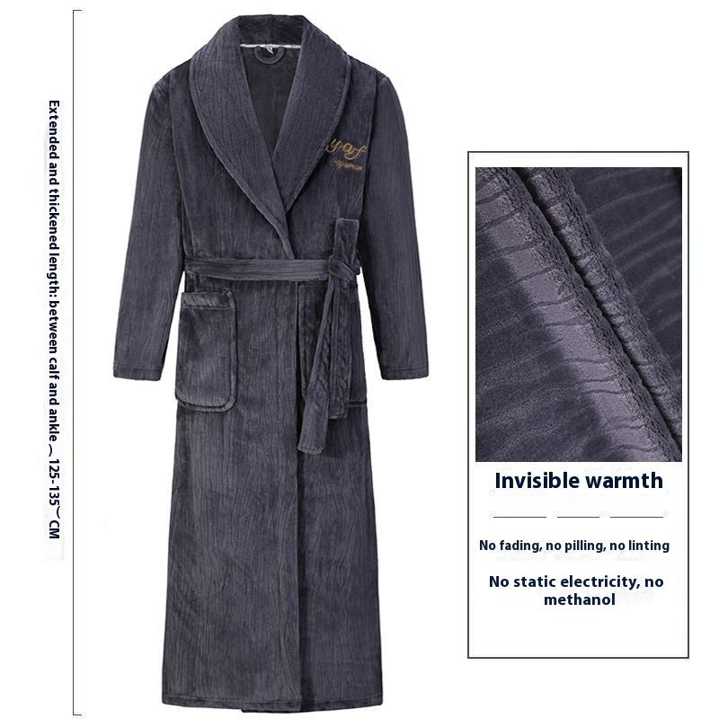 Men's Winter Thickening Thermal Bathrobe Coral Velvet Thin Belt Bathrobe Pajamas
