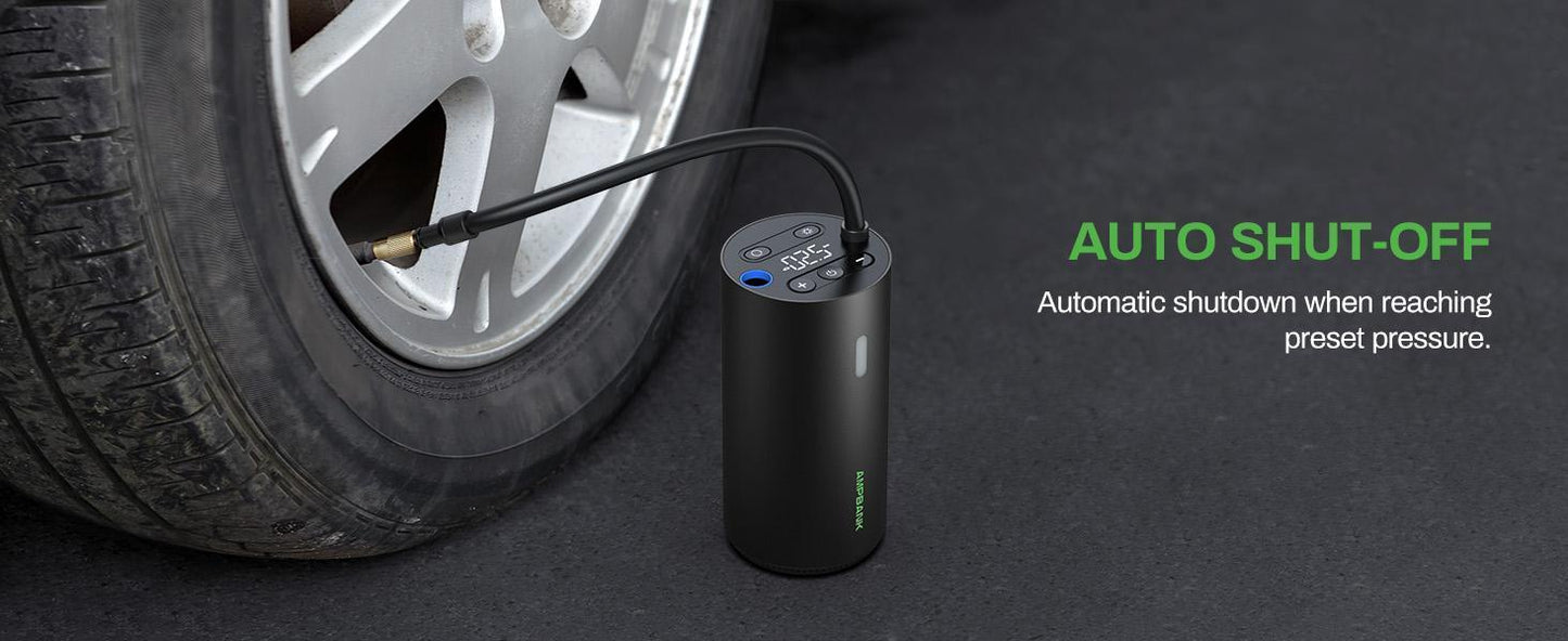 AMPBANK AT004 Smart Portable Tire Air Pump For Cars, Motorcycles, Bicycles And Balls With Pressure Gauge And LED Screen For Fast Inflation