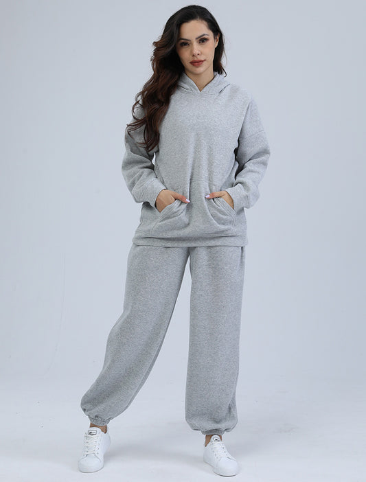 Women's Hooded Pocket Sports And Leisure Two-piece Suit