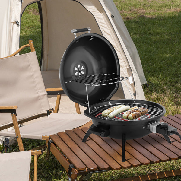 Electric Countertop BBQ Grill, Portable Double Layer Indoor-Outdoor Electric Grill For Indoor & Outdoor Use, 1600W, Black