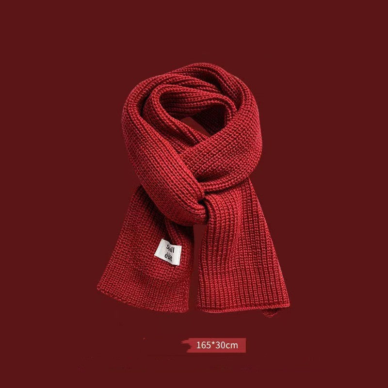 Red New Year Scarf Women's Winter Christmas Knitting Wool