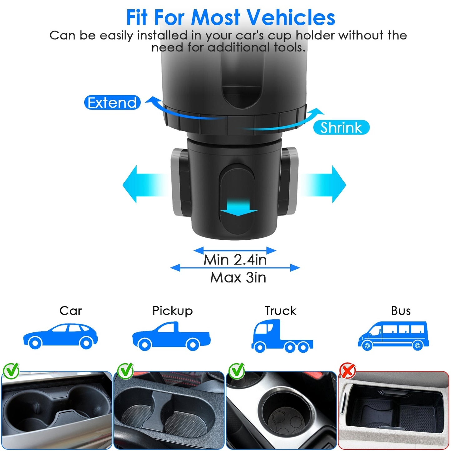 1Pc 2 In 1 Car Cup Phone Holder Automotive Drink Holder With 360 Degree Rotating Gooseneck Phone Mount Adjustable Base Fit For Most Phones Cups Vehicles