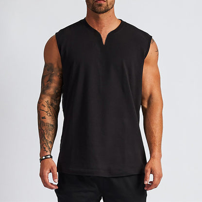V-neck Sleeveless Solid Color T-shirt Vest Outdoor Training Running Leisure Sports