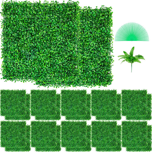 Artificial Boxwood Panel UV 24PCS Boxwood Hedge Wall Panels Artificial Grass Backdrop Wall 10"x10" 4 Cm Green Grass Wall Fake Hedge For Decor Privacy Fence Indoor Outdoor Garden Backyard
