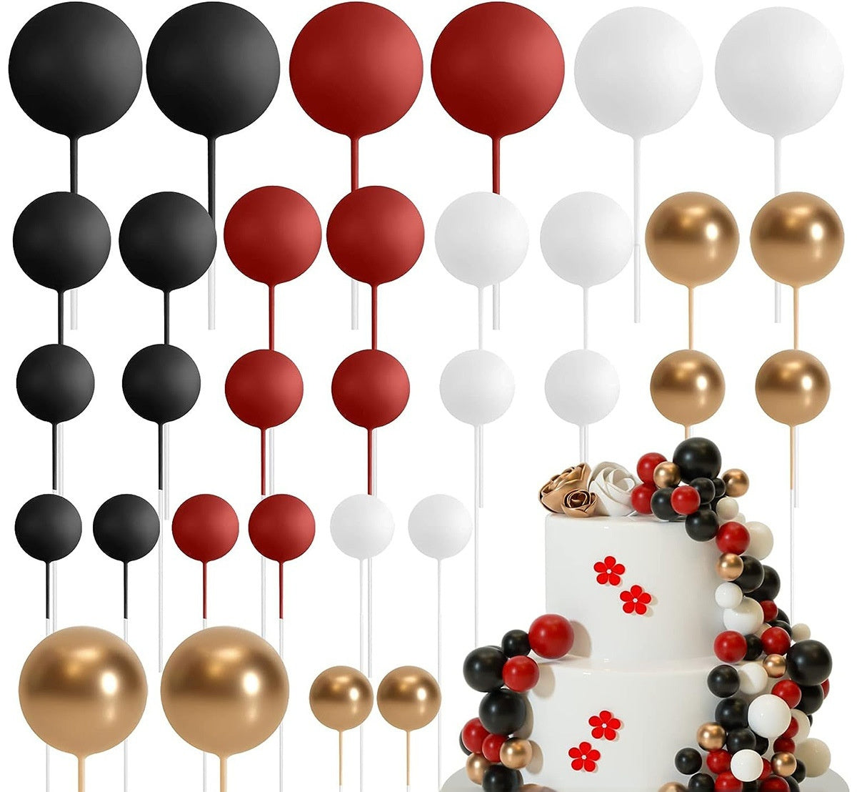 32 Pcsset Colorful Foam Ball Birthday Cake Decoration Multi-style Plug-in
