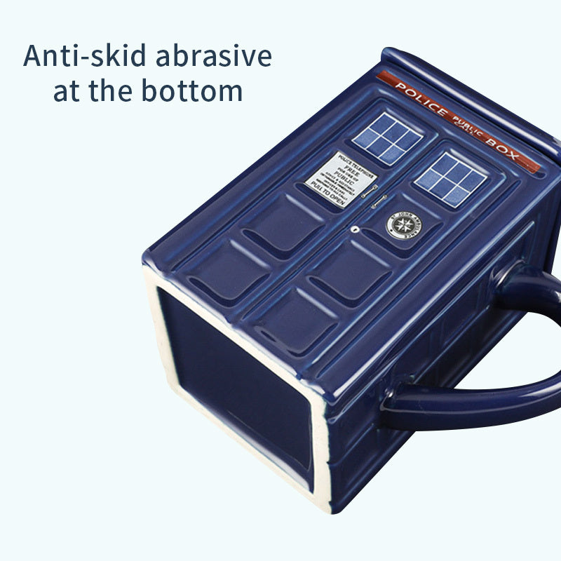 Police Box Ceramic Cup With Lid For Tea Coffee Mug