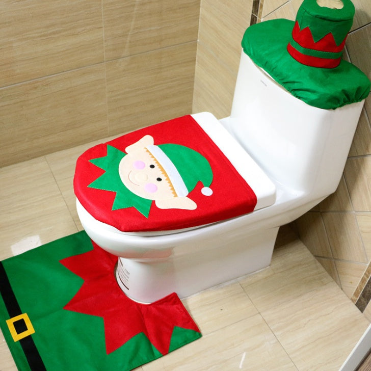FENGRISE 3pcs Fancy Santa Claus Rug Seat Bathroom Set Contour Rug Christmas Decoration Navidad Xmas Party Supplies New Year