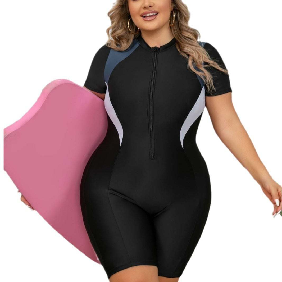 Plus Size One-piece Zipper Sports Swimsuit For Women