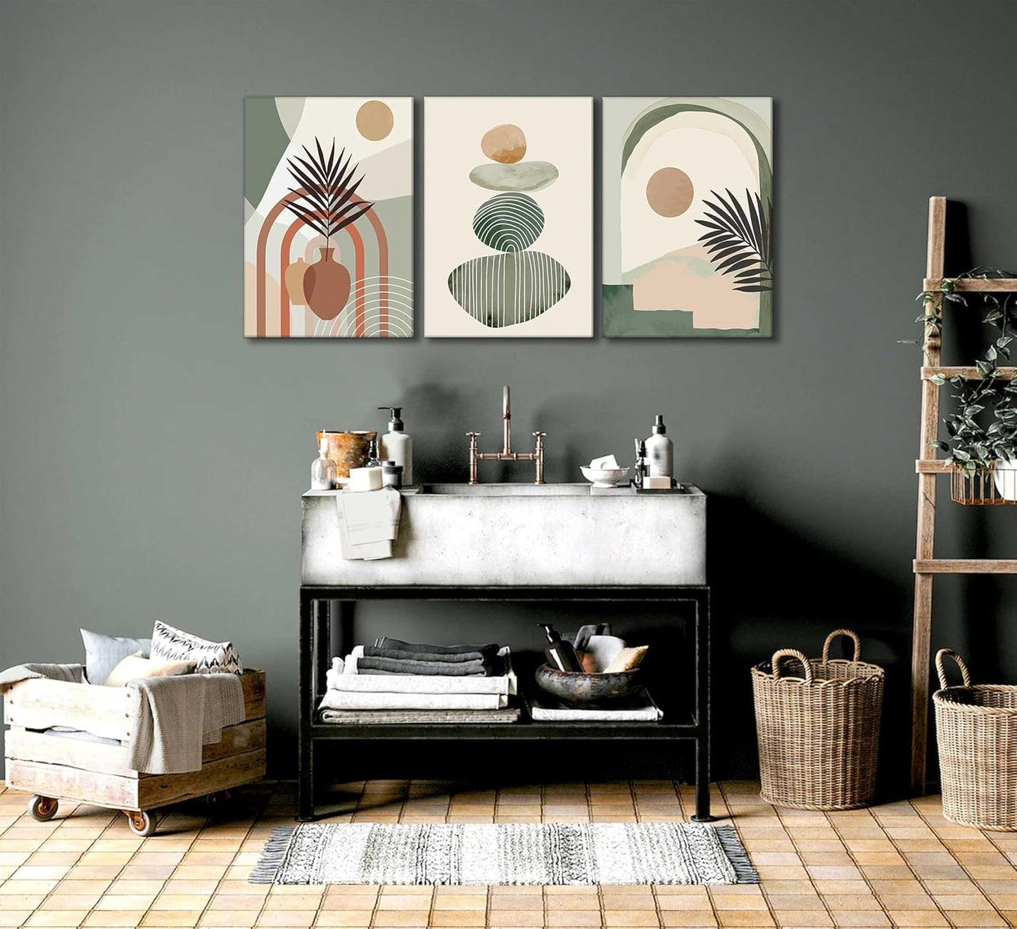 3 Pcs Boho Art Wall Decor Canvas Wall Art  Decor Stretched And Framed Ready To Hang Size 12 X 16in
