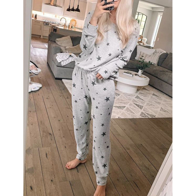 Autumn New Five Star Printing Long Sleeve Leisure Home Set