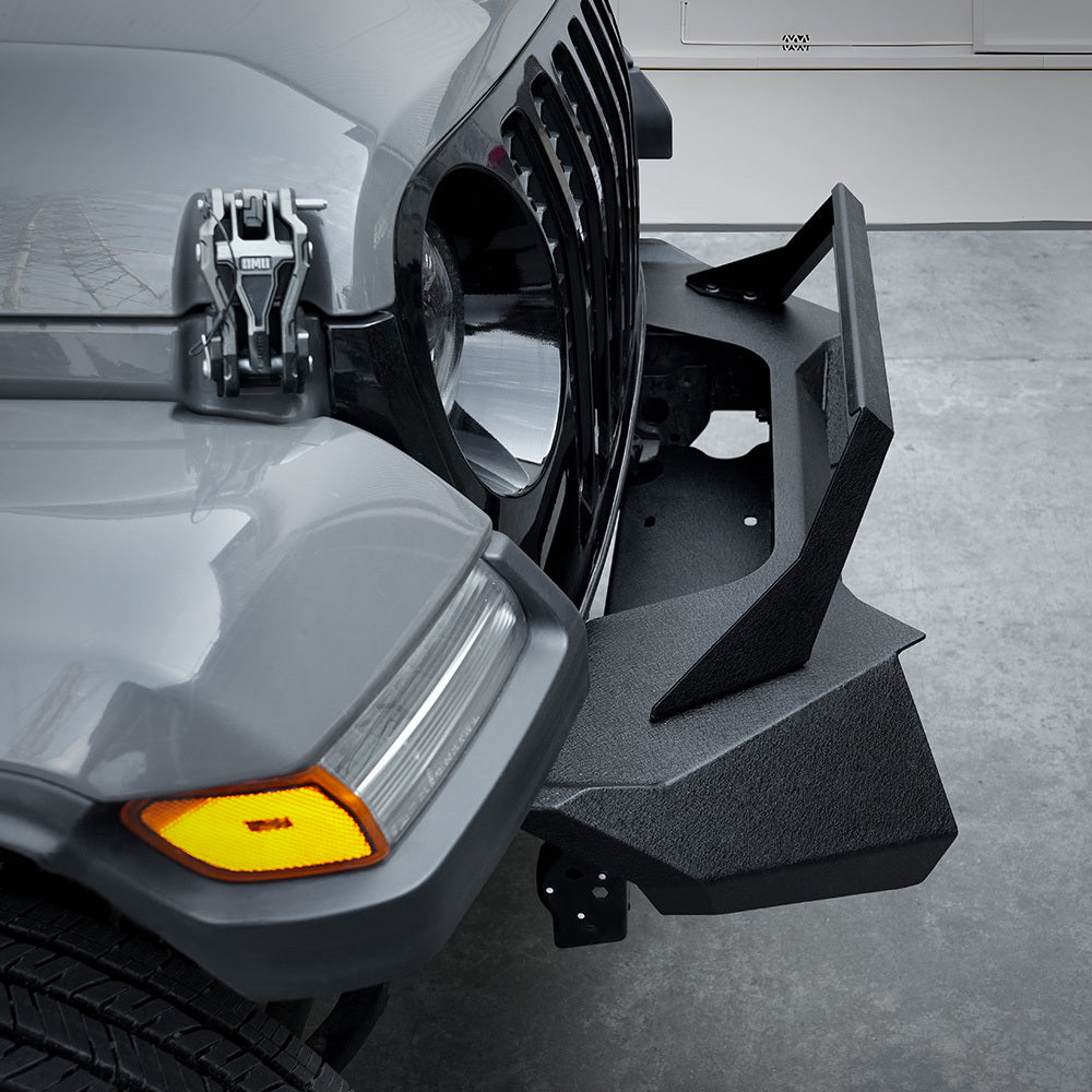 X Style Front Bumper With Winch Plate Compatible For Wrangler JK 2007-2018 , Heavy Duty Black Textured Manganese Steel Construction, Perfect For On And Off-Road Used