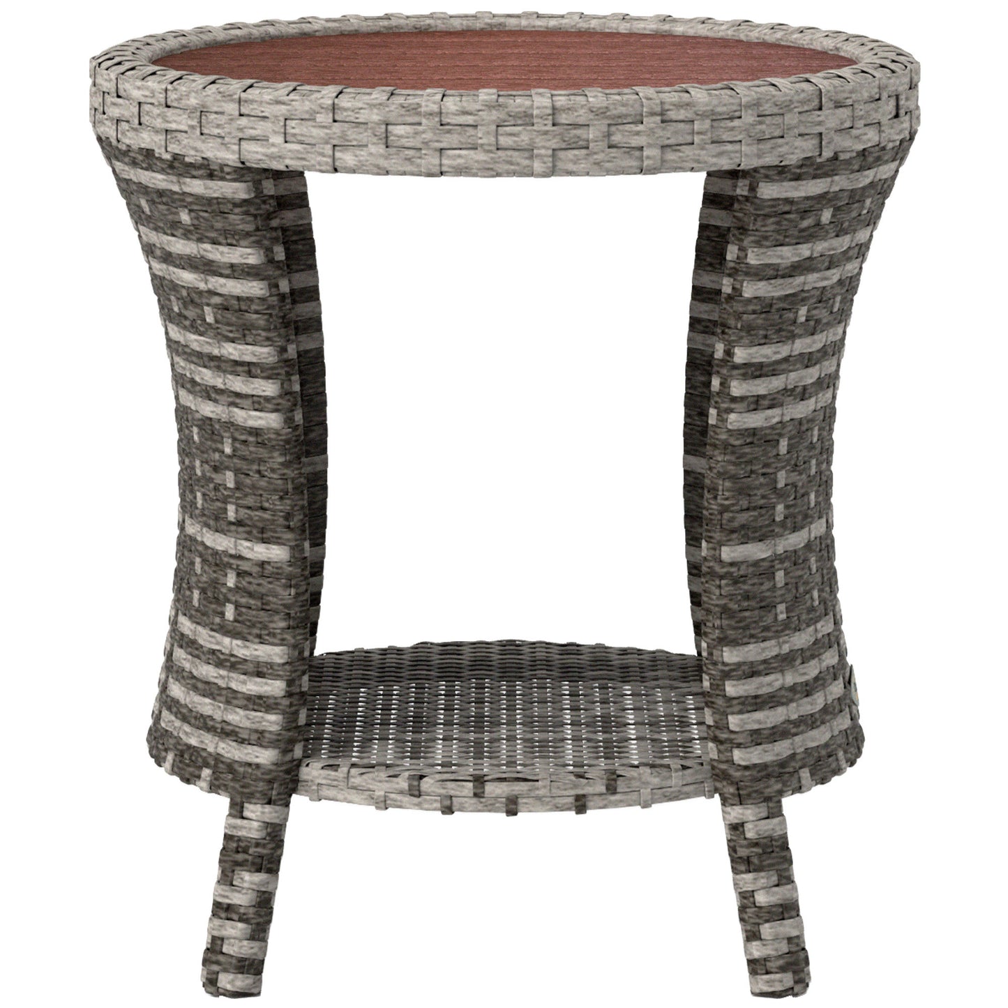 18 Wicker Outdoor Coffee Table, PE Rattan Patio Side Table With 2-Tier Storage, Composite Wood Top, Mixed Gray