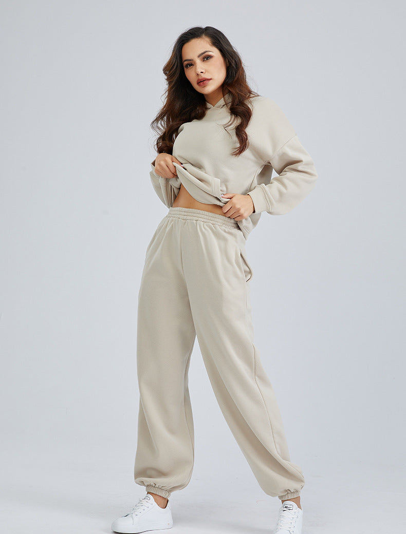 Women's Hooded Pocket Sports And Leisure Two-piece Suit