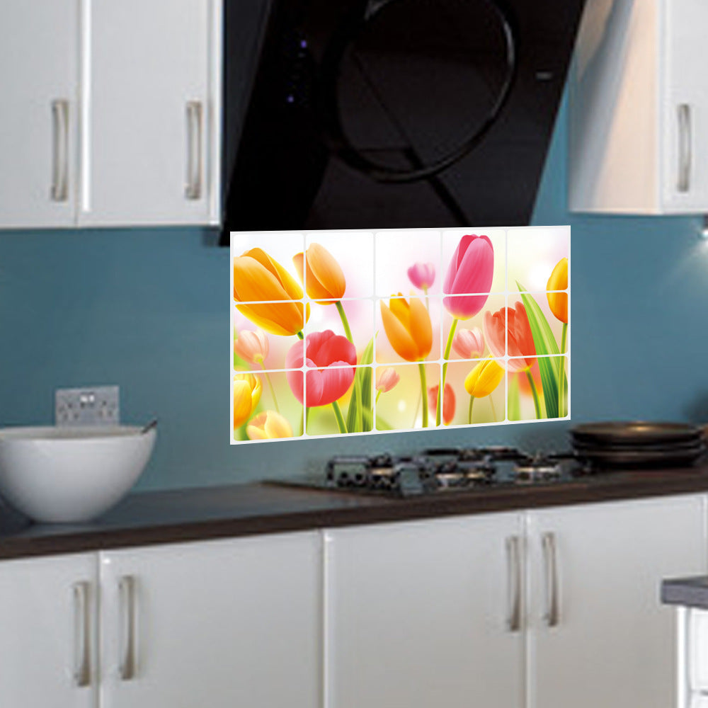 Tulip Flower Kitchen Stove Tile Glass Background Decoration Removable Wall Sticker