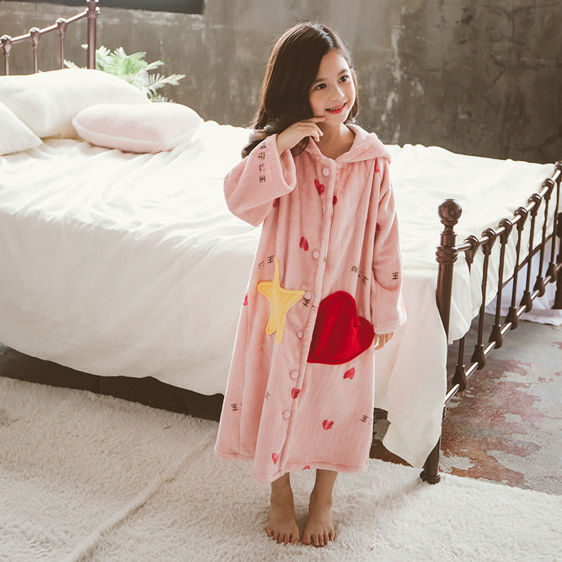 Children's Nightgown Girl Flannel Bathrobe Warm