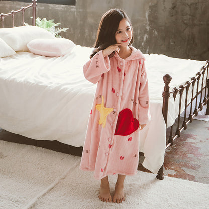Children's Nightgown Girl Flannel Bathrobe Warm