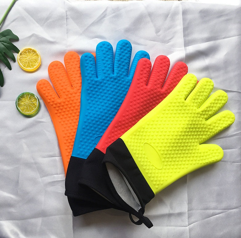 Silicone Gloves Kitchen Baking Insulation Five Fingers Cotton Thickened Microwave Oven