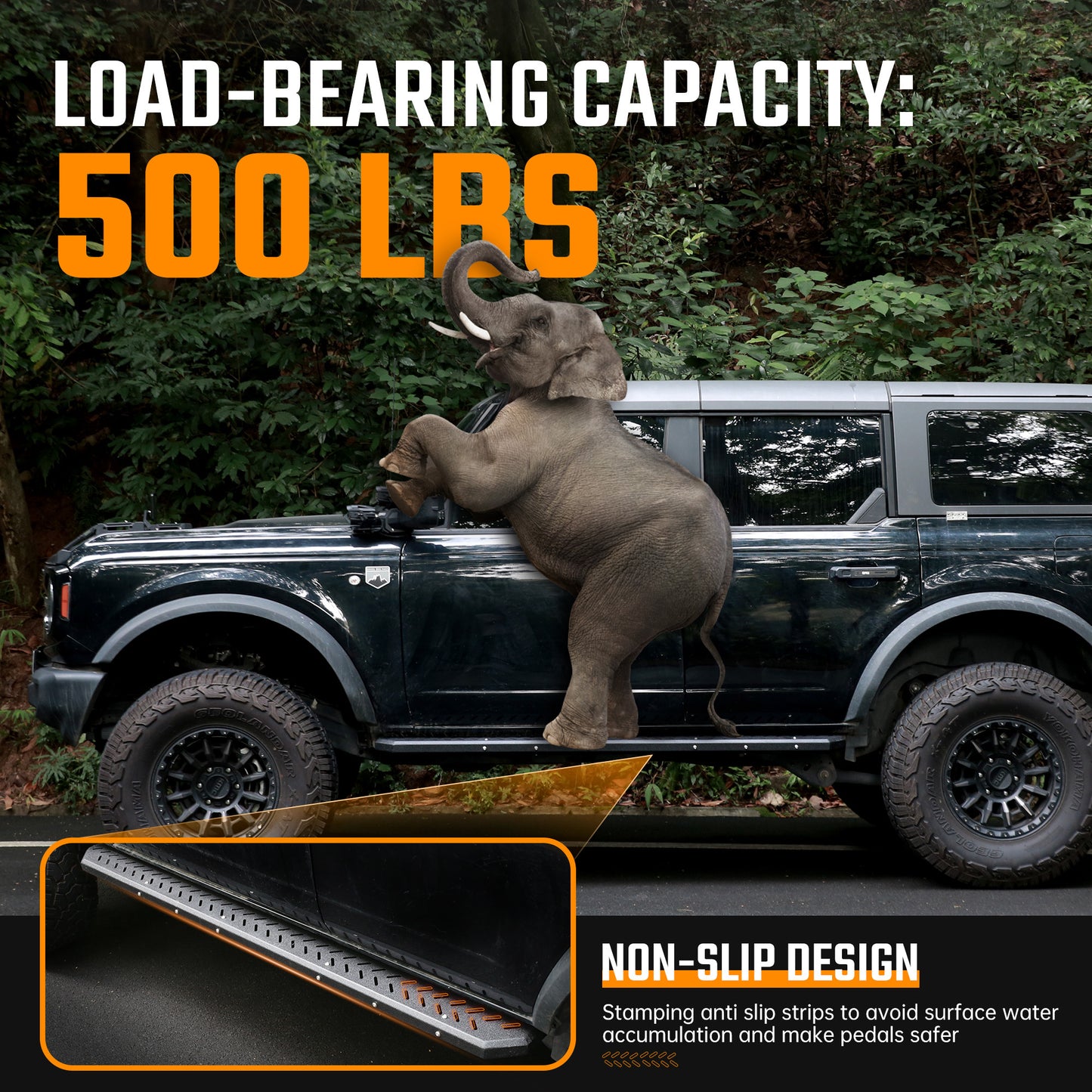 Running Boards Compatible With Ford Bronco 4 Door 2021 2022 2023 2024 - NOT Fit For Sport Two Stairs Side Steps Fit For Bronco, Anti-Slip Drop Down Rock Sliders Step Bars Black