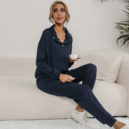 Leisure Sports Suit Solid Color Sweater Two Piece Set
