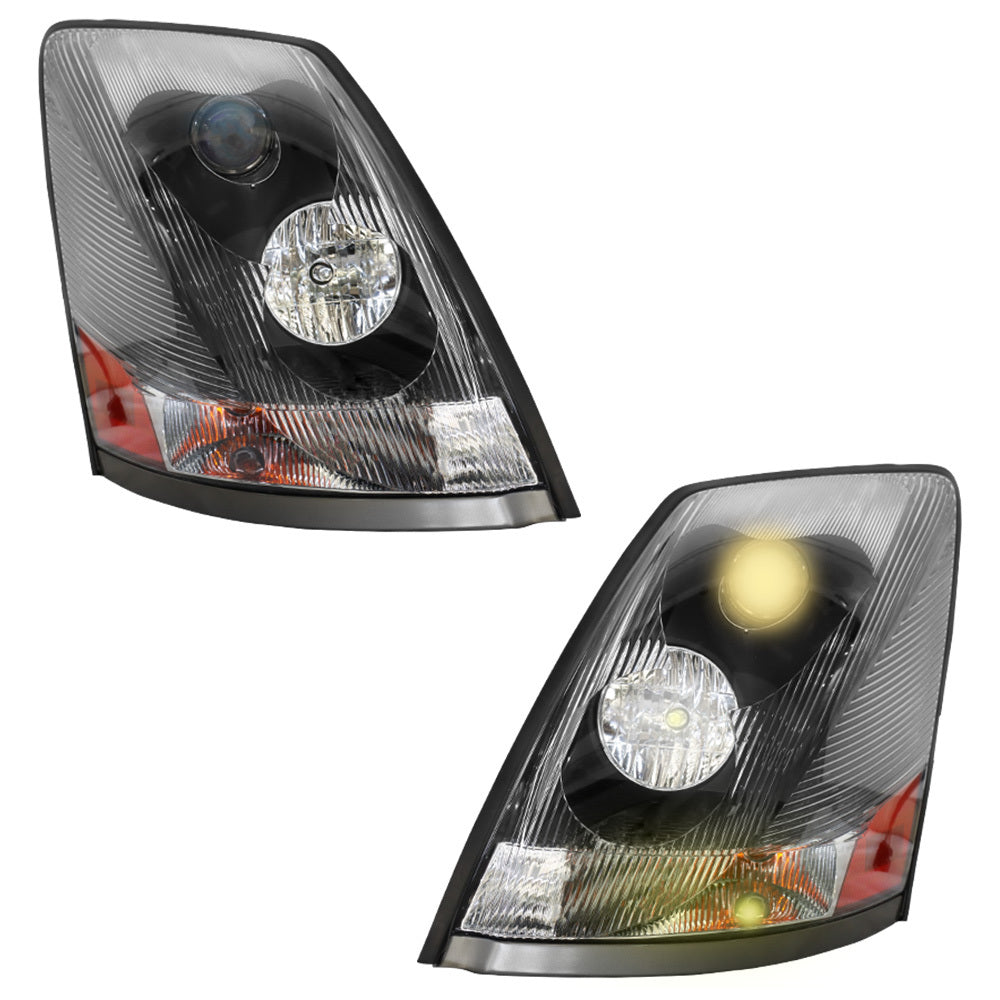Headlight Assembly Fit For Volvo VNL,VNM Black With Turn Signal Pair