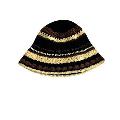 Japanese-style Retro Hollow Flower Handmade Knitted Bucket Hat Women