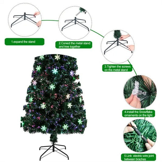 6ft Pre-Lit Artificial Christmas Tree With Multi-Colored Fiber Optic Light Xmas Tree With 230 Branches Tip Christmas Ornament Easy Assembly Christmas Decoration