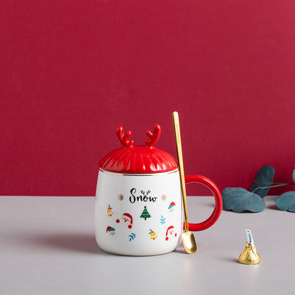 Christmas Mug With Lid Spoon Snowman Ceramic Mug
