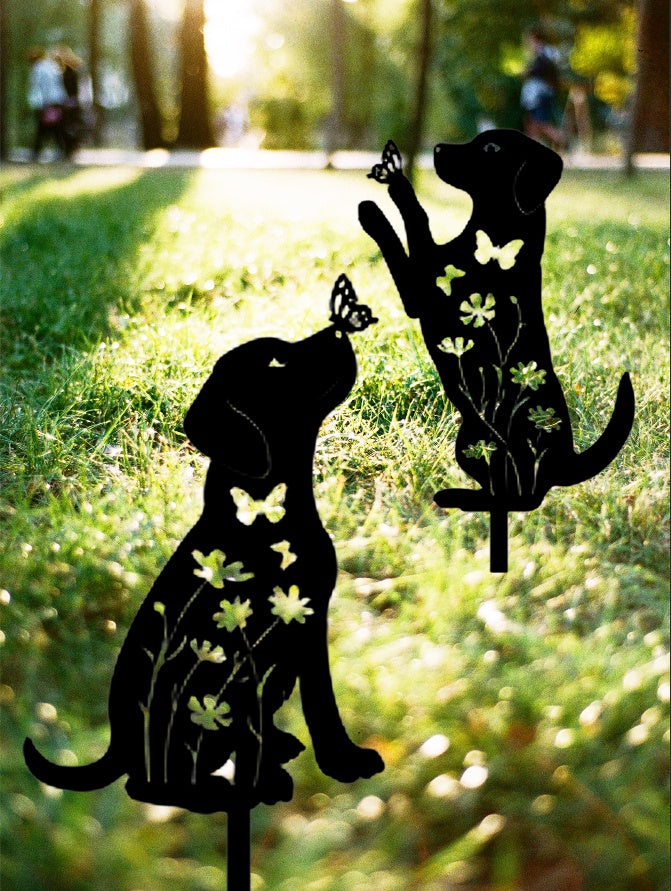 2pcs Metal Dog Garden Decor,Adorable Puppy Silhouette Stakes Decorative Outdoor