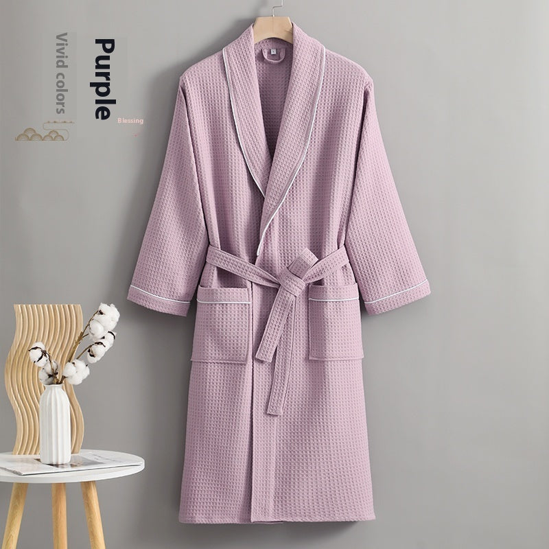Four Seasons Pure Cotton Waffle Bathrobe Water-absorbing Quick-drying Bathrobe