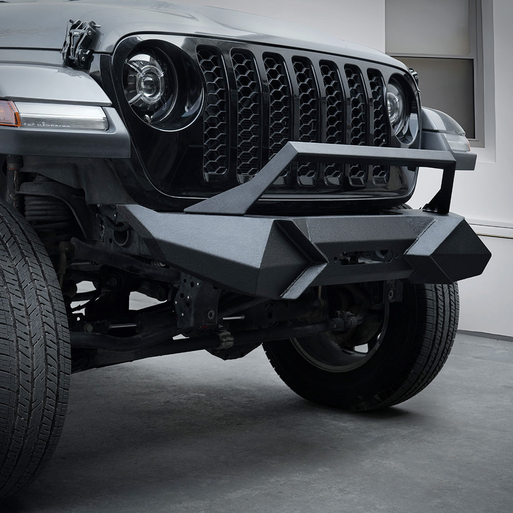 X Style Front Bumper With Winch Plate Compatible For Wrangler JK 2007-2018 , Heavy Duty Black Textured Manganese Steel Construction, Perfect For On And Off-Road Used