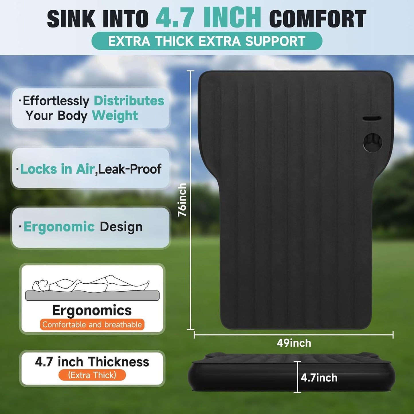 T ESLA Model Y Mattress- Inflatable Camping Bed Air Mattress For Model Y And SUV Travel,Foldable Air Mattress With Air Pump, 2 Air Pillows, And Storage Bag