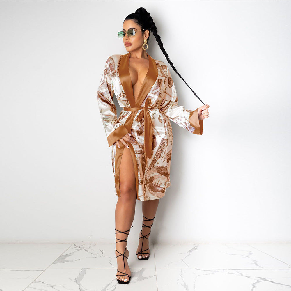 Printed Loose Robe Bathrobe Cardigan Housewear