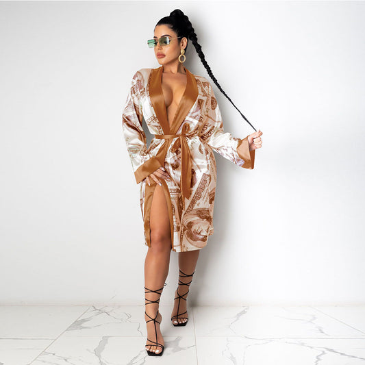 Printed Loose Robe Bathrobe Cardigan Housewear