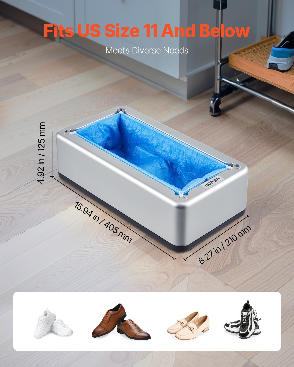 Shoe Cover Dispenser Fits Up To US 11 With  Disposable Plastic Covers