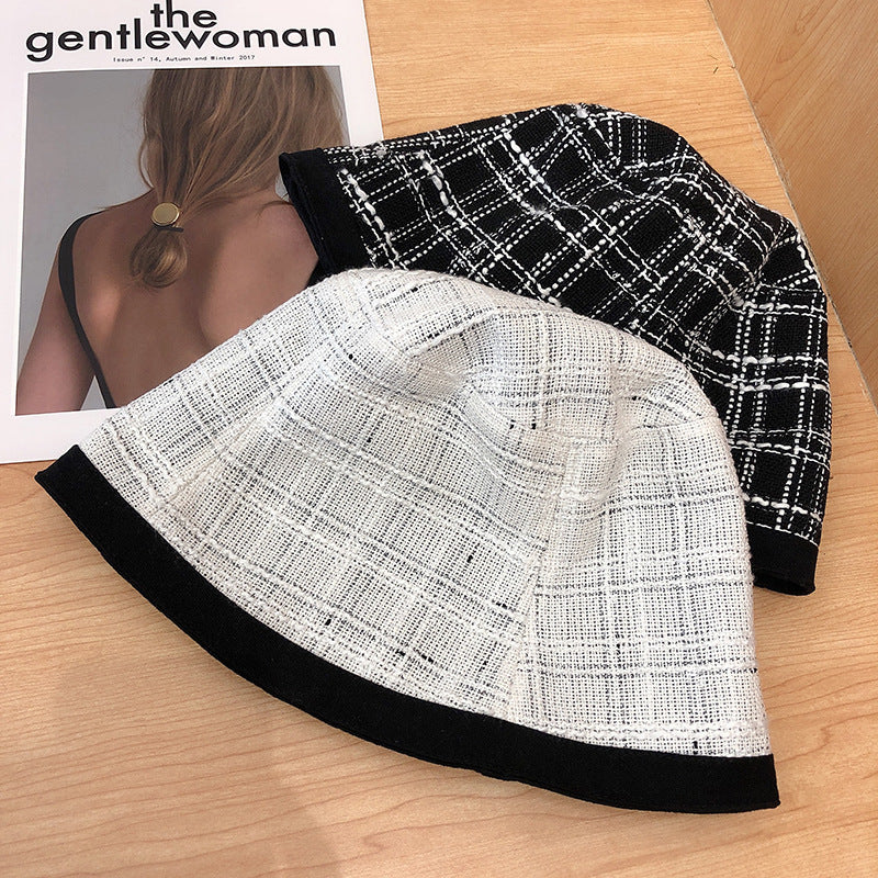 Double-sided Wearing Temperament Basin Hat Jacquard Lattice Bucket Hat Women