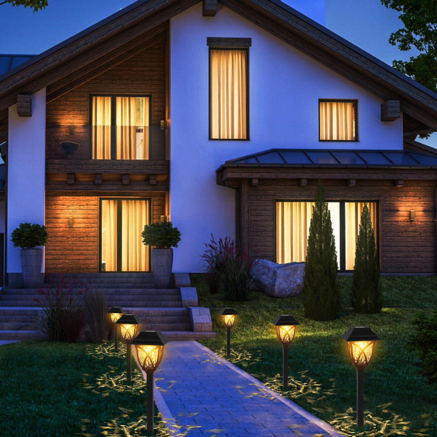 6Pack Solar Powered Stake Light Outdoor Decorative Landscape Lamp IP45 Waterproof Auto On Off Outdoor Light For Pathway Garden Yard Patio