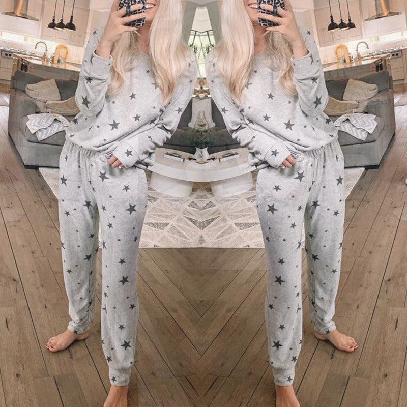 Autumn New Five Star Printing Long Sleeve Leisure Home Set