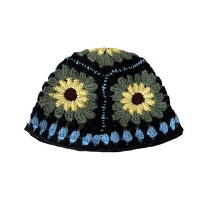 Japanese-style Retro Hollow Flower Handmade Knitted Bucket Hat Women