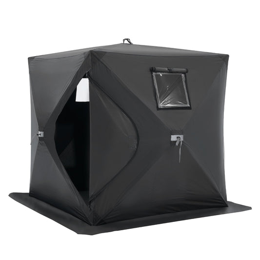 Portable Ice Shelter, 1-2 Person Pop-Up Ice Fishing Tent, 24 Square Feet Fishable Area, Ice Shanty For Winter Fishing, Waterproof Oxford Ice Cube With Anchors/Ropes/Carrying Bag, 60"x60", Black