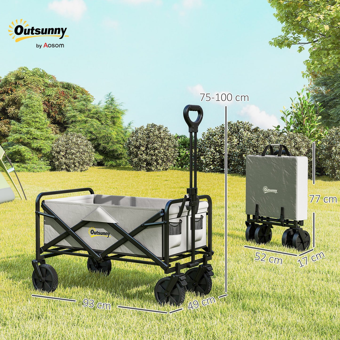 Folding Pull Along Cart Cargo Wagon Trolley With Telescopic Handle - Dark Grey