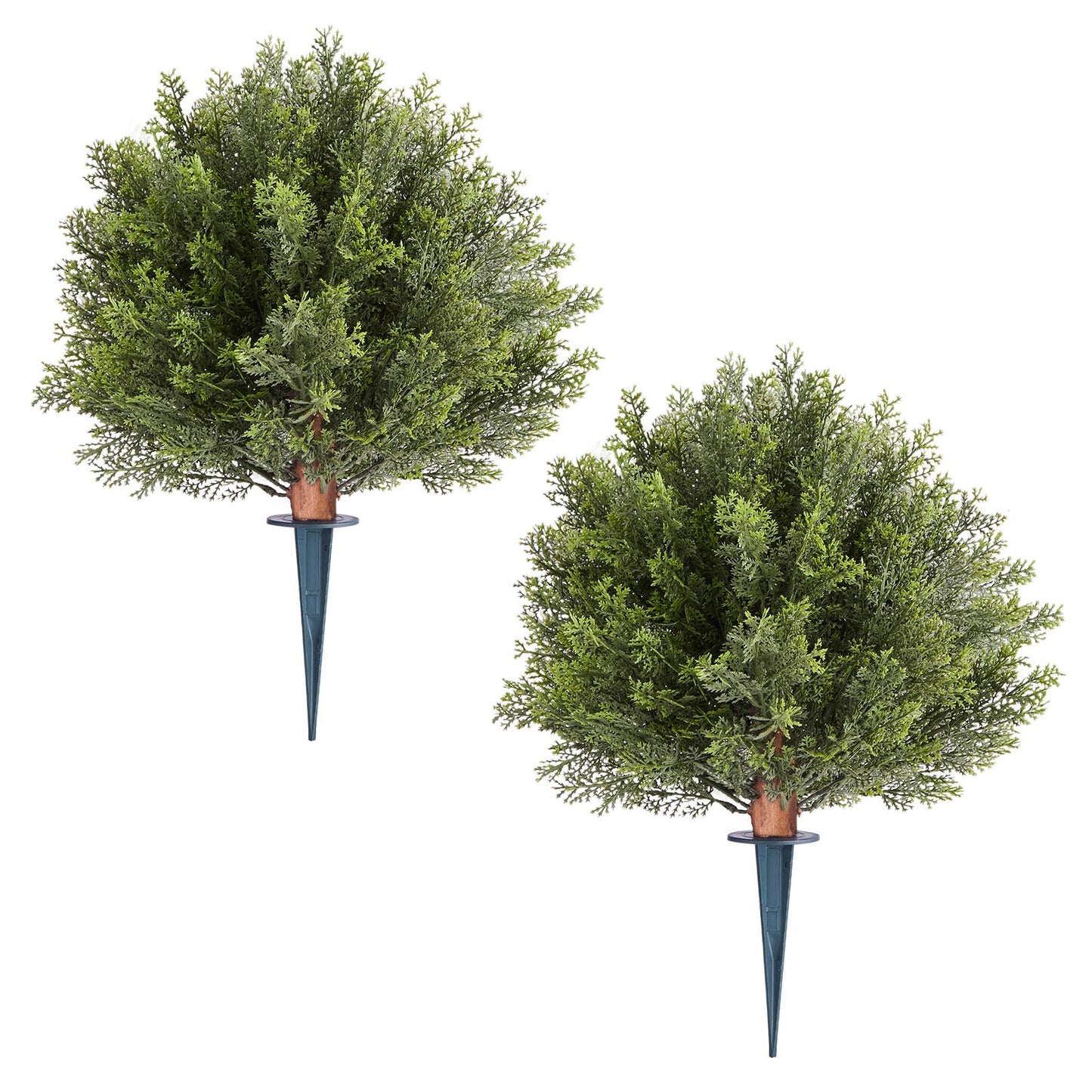 Artificial Topiary Cypress Trees With Ground Spike, 16 Inch 2 Set Faux Shrubs & Bushes Potted Plants, Fake Silk Tree Look Real For Decor Front Porch Outdoor Indoor Patio Garden Balcony Backyard