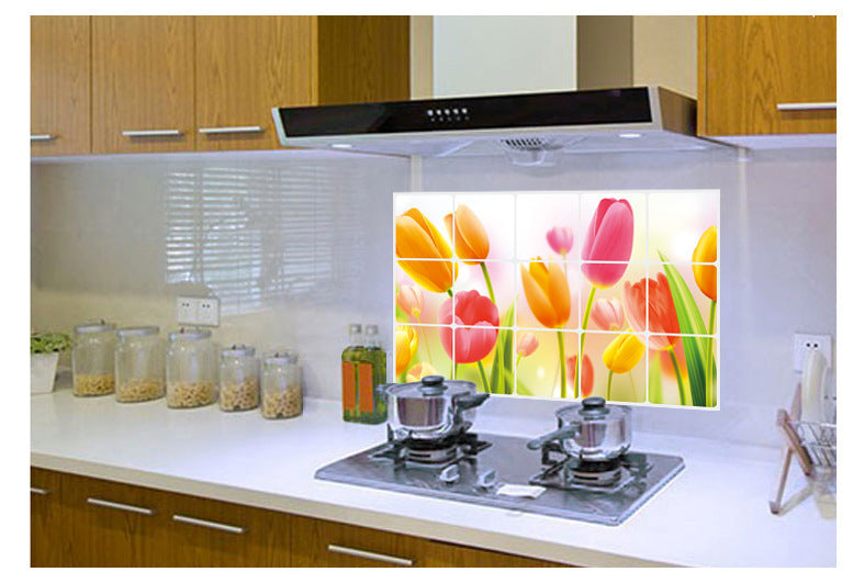 Tulip Flower Kitchen Stove Tile Glass Background Decoration Removable Wall Sticker