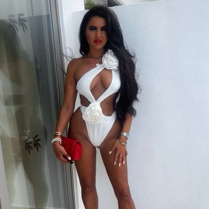 Solid Color Hollow Out One Piece Swimsuit Short Skirt Two-piece Set For Women