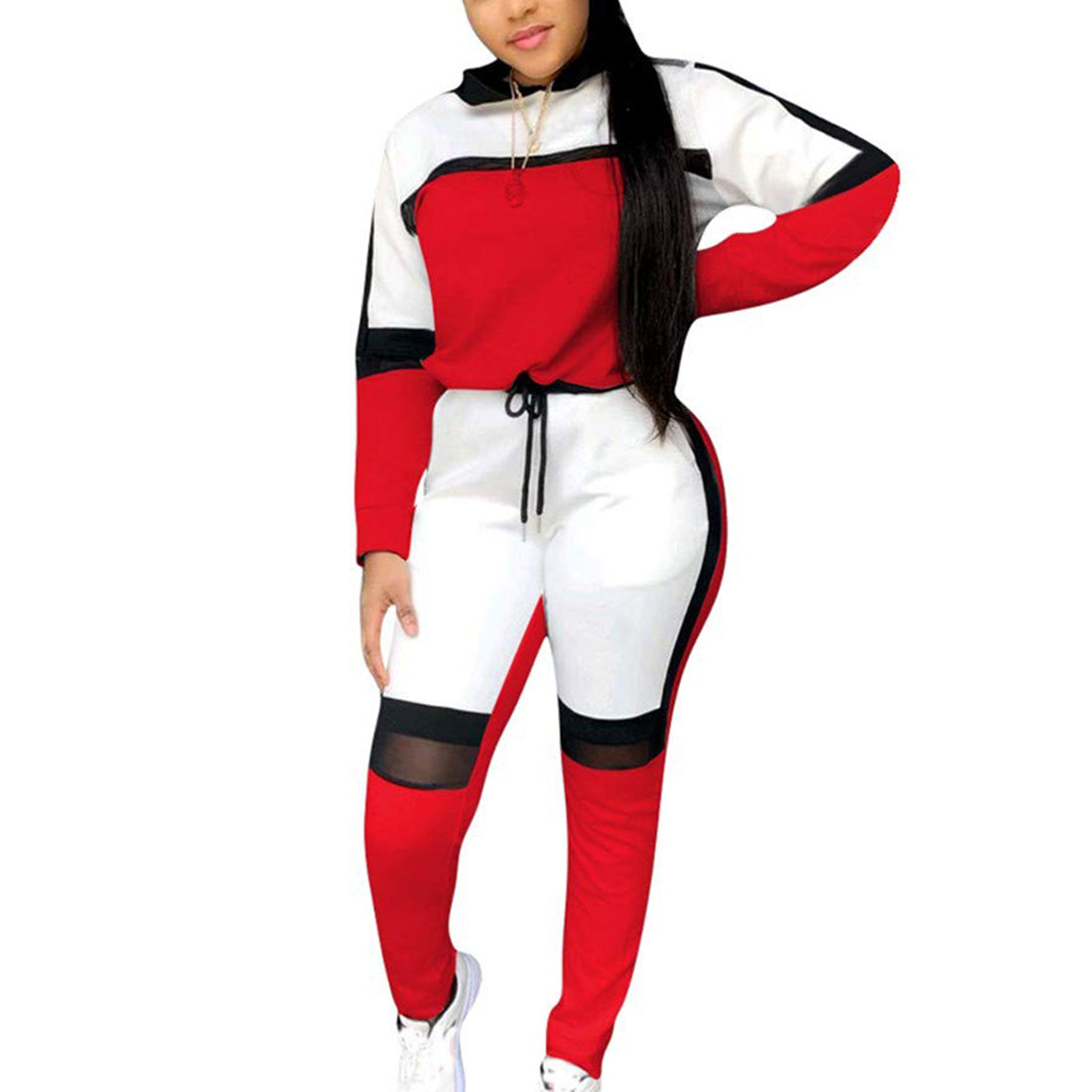 European and American Fashion Splicing Leisure Two Piece Set