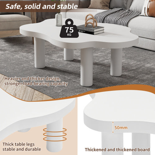 Cloud Shaped Coffee Table, Irregular White Tea Table, Round Corner End Table, Modern Coffee Table With 4 Legs, For Living Room Furnitur, Easy Assembly