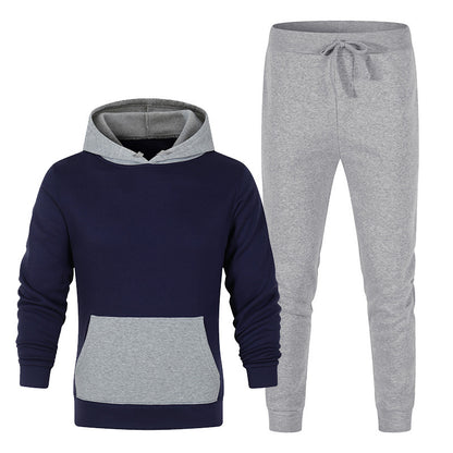Contrasting Color Sweater Suit, Sports And Leisure Suit, Plain Solid Color Hoodie  Trousers 2-piece Set