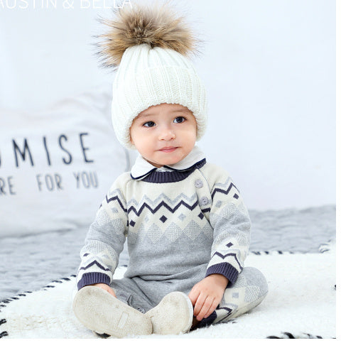 New Year Dress Baby Autumn Clothing Jumpsuit Knitted Sweater
